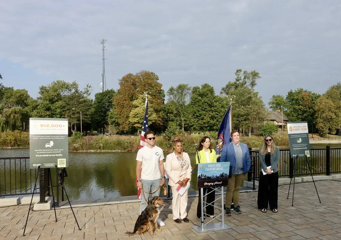 Advocates speaking at press conference for strong vehicle pollution standards
