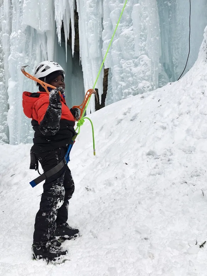 Tied in and ready to climb the ice at Pictured Rocks National Lakeshore in Michigan.