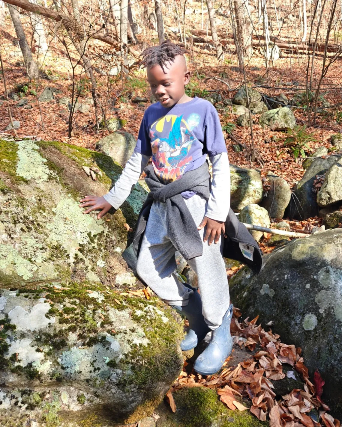 Walking through fallen leaves in Shenandoah National Park in Virginia.