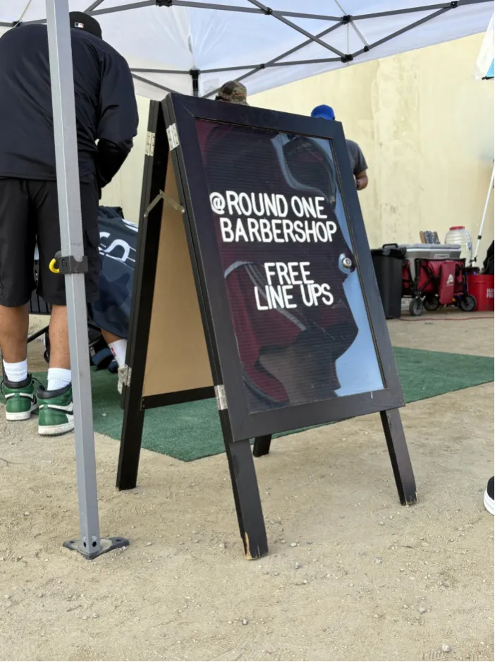 Sign for "Round one BarberShop - Free - Line Up