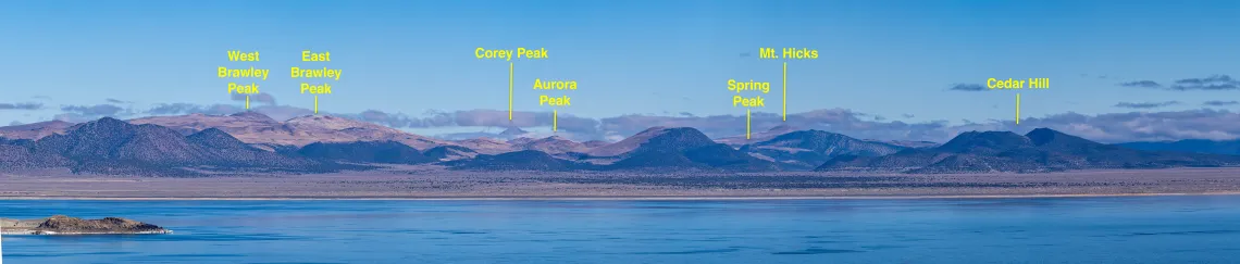 photo of Bodie Hills skyline from S. Tufa (peaks labeled)