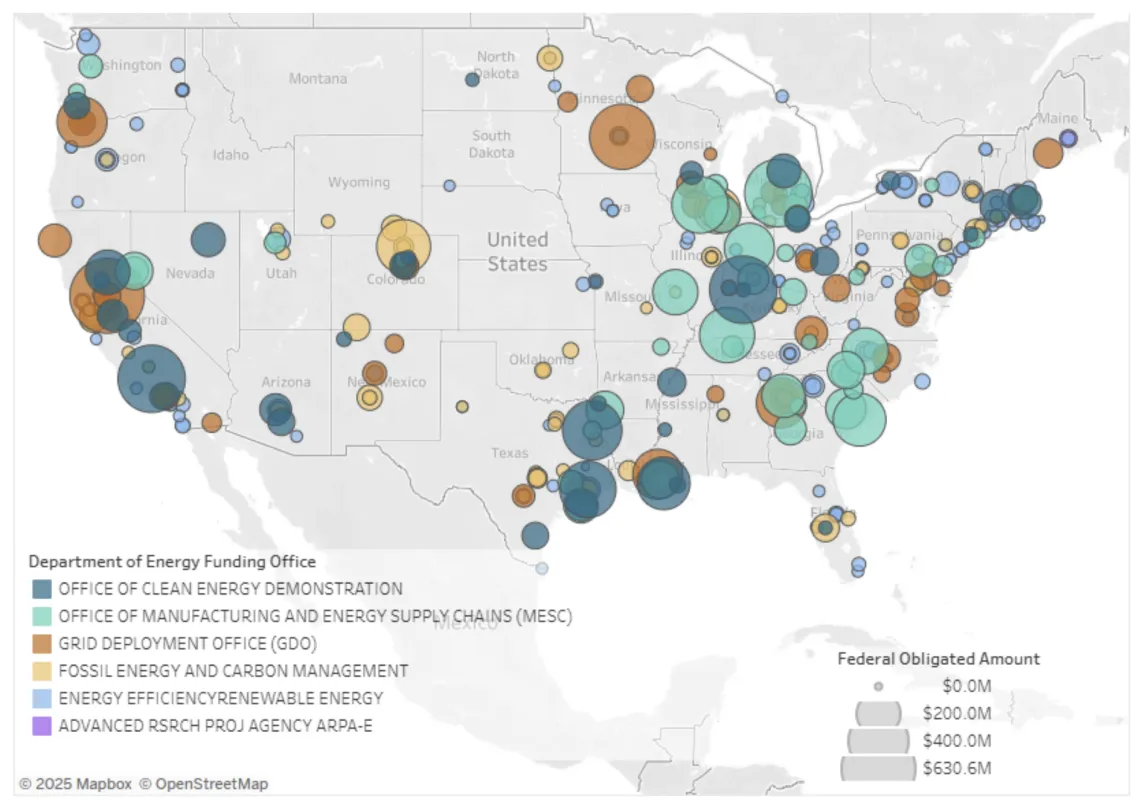 US map of DOE project locations