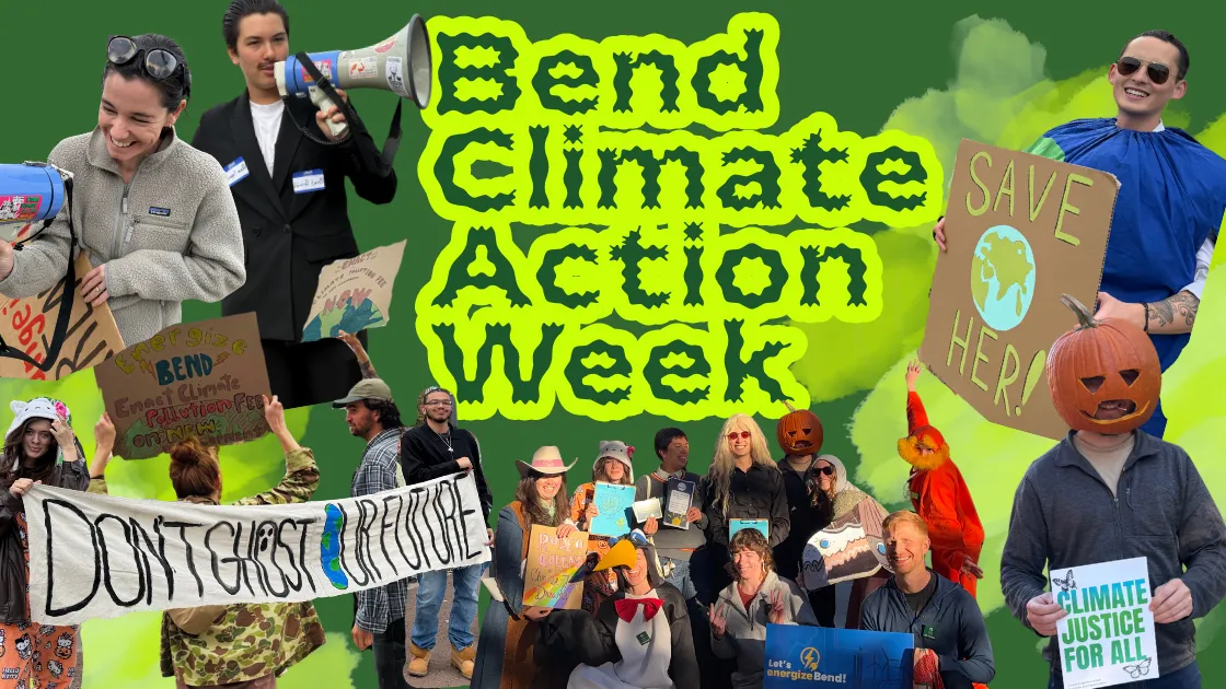 A collage of photo and graphic elements around center text that reads, Bend Climate Action Week