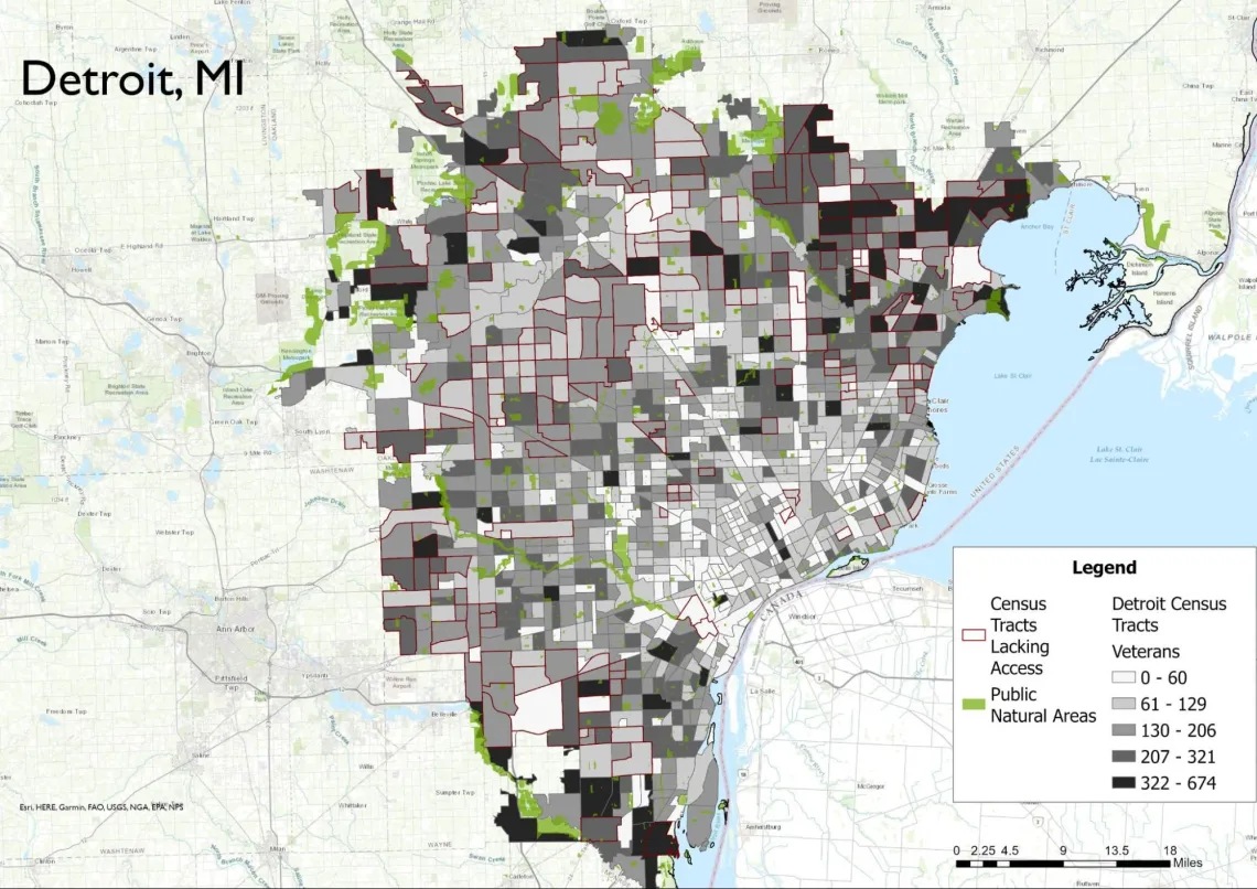 Map of outdoor access in Detroit