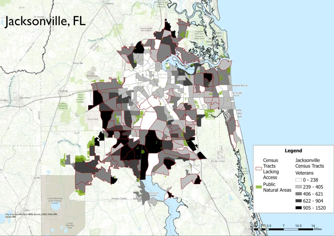 Map of outdoor access in Jacksonville, FL