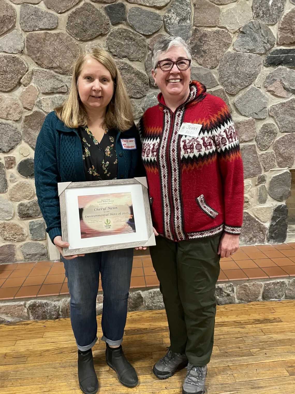 Cheryl Nenn with Hero plaque and Jenny Abel 