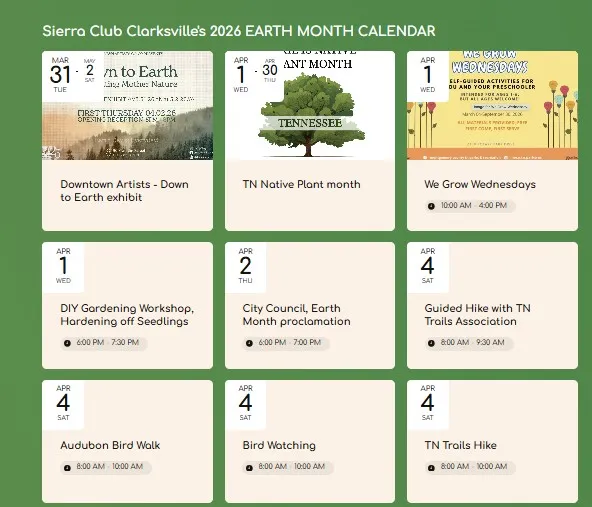 Clarksville Earth Day Calendar