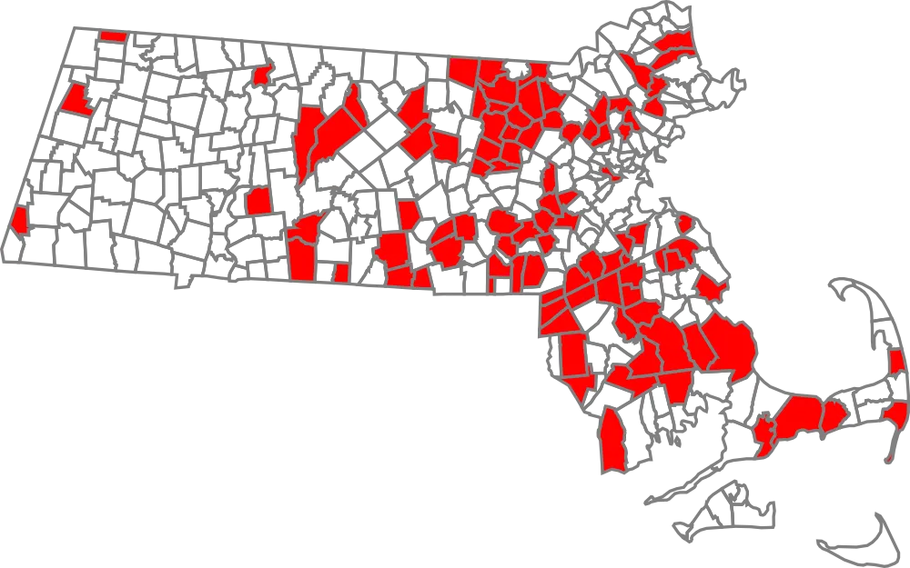 Map of municipalities that exceed the state MCL as of Jan. 2026