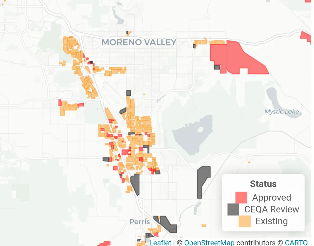 Warehouse GIS map around Moreno Valley, Perris, Mead Valley 