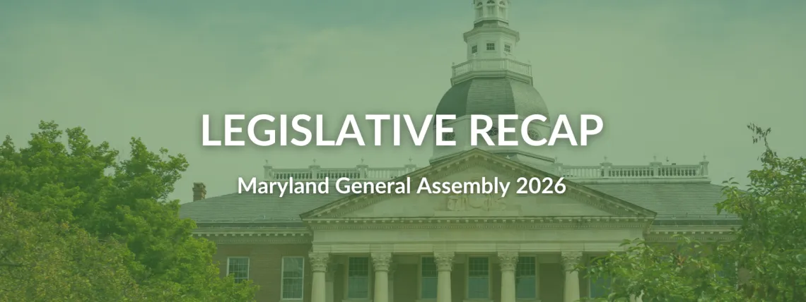 image of Maryland state house covered with a green filter with white text reading (Maryland General Assembly 2026 