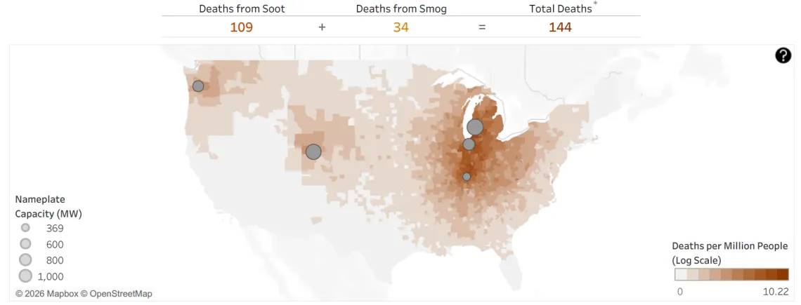 Map showing Coal Impacts on health