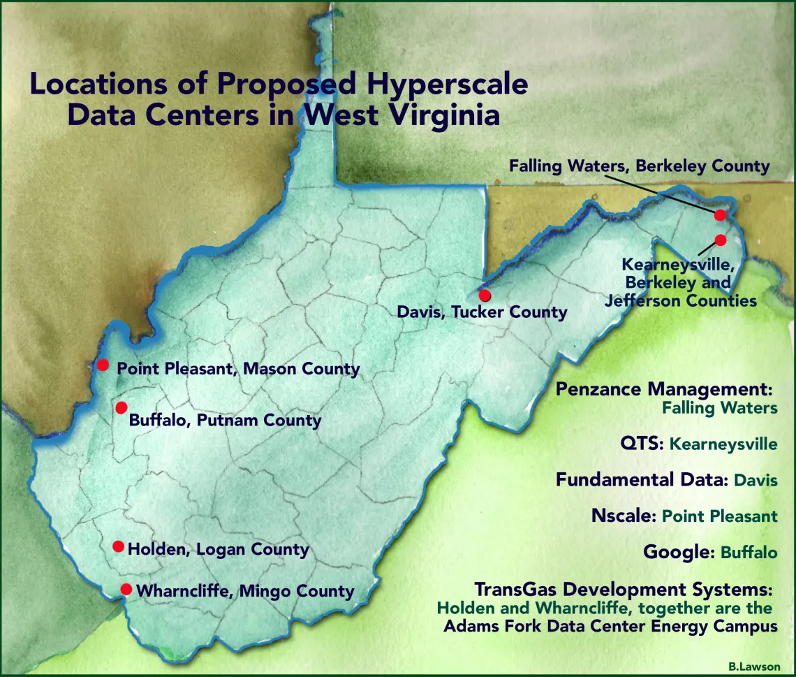 Map of Hyperscale Data Centers in West Virginia