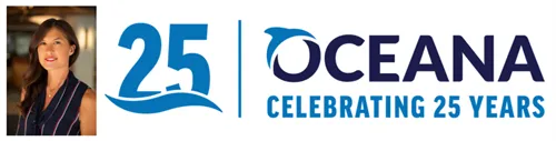 Ocean logo celebrating 25 years with a portrait of Catherine Uden