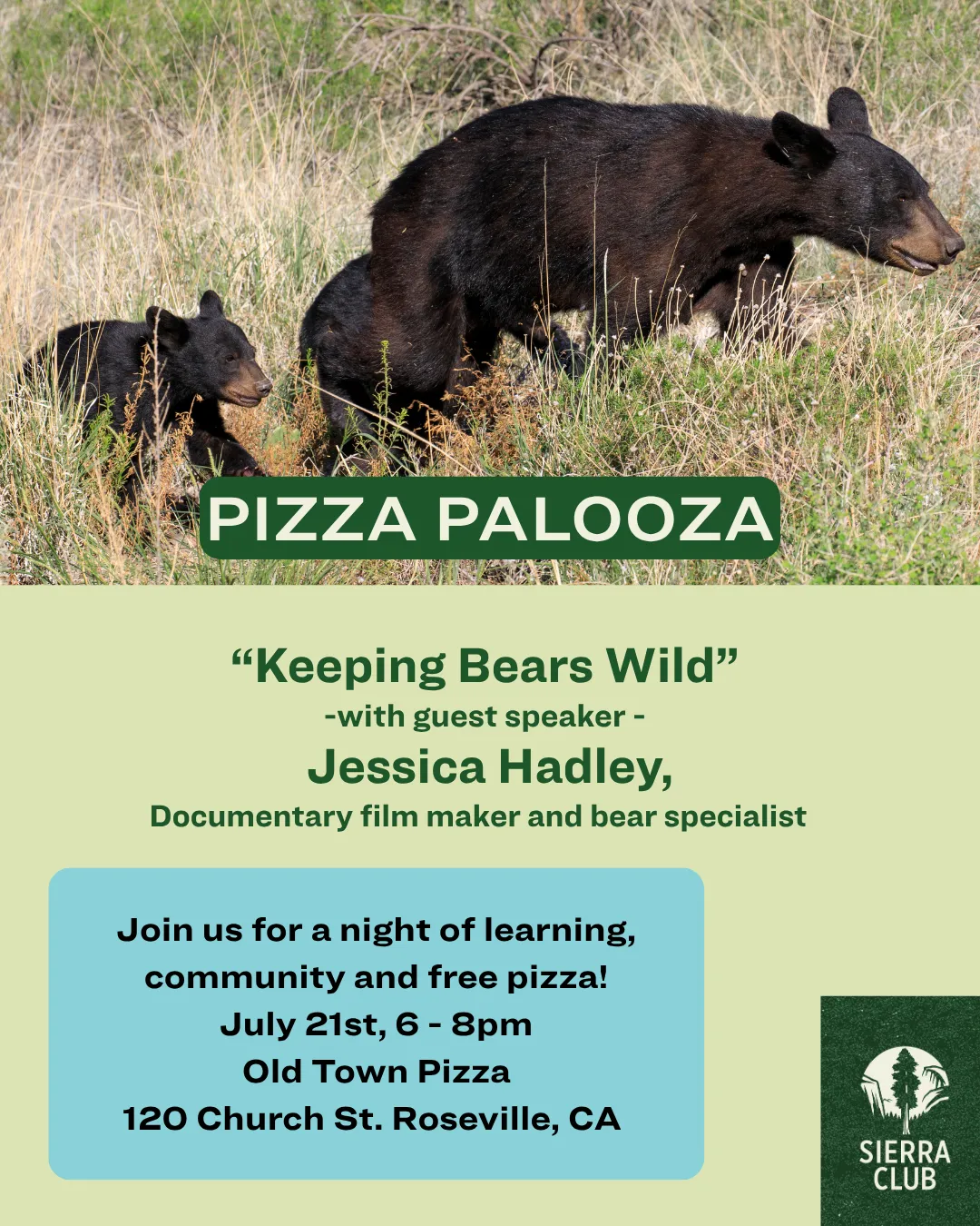 Flyer for Pizzapalooza on July 21st at Old Town Pizza Roseville from 6-8pm.