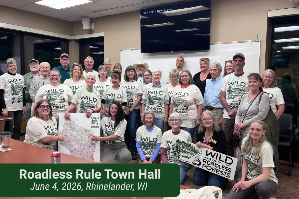 Group of sierrans wearing Protect Wild Forests T-Shirts