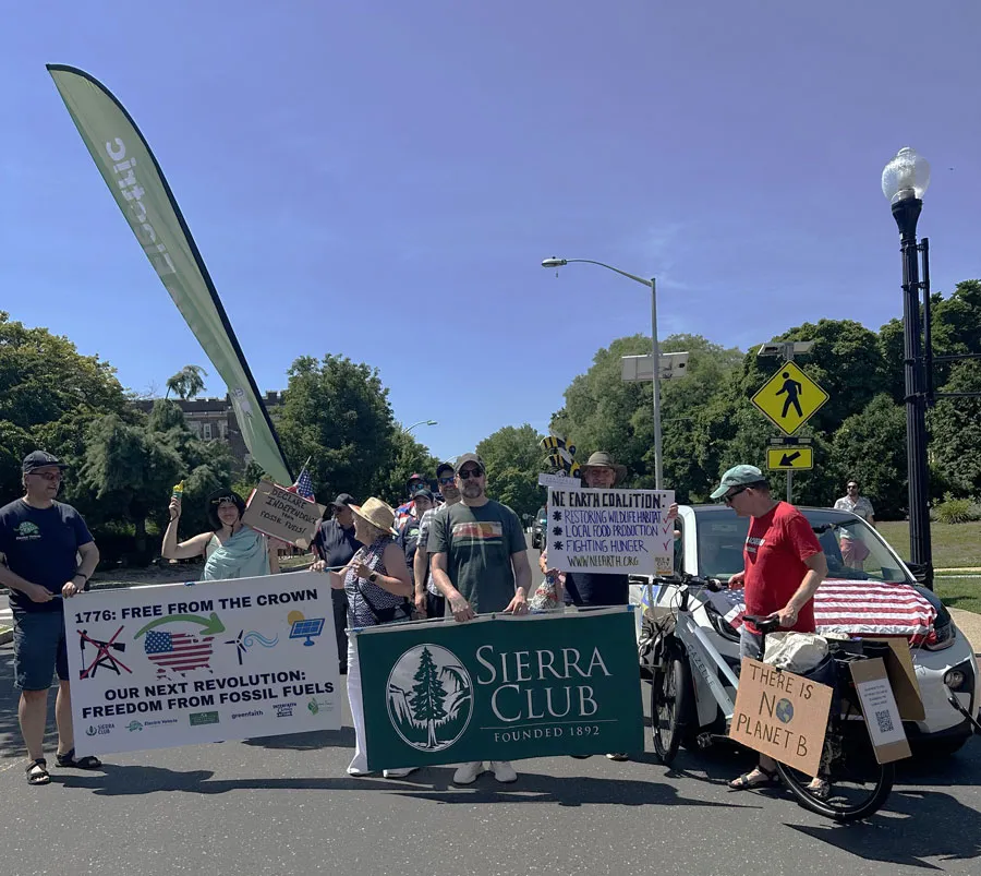 Nearing the end of the March. Left to right:  Autumn Wagner, Columb Mahoney, Bill Beren (Gateway Chair), David Korfhage, Nancy Taiani and David Wasmuth (NEEC), and Noemi Giszpenc (behind David). Photographer unknown, downloaded from Secret Montclair Facebook page.