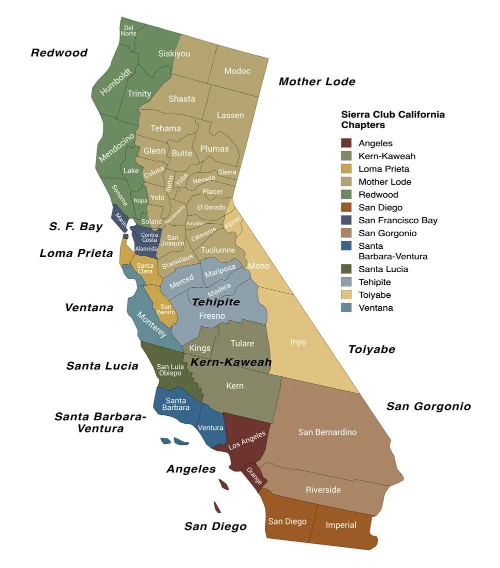 Map of California Sierra Club chapters