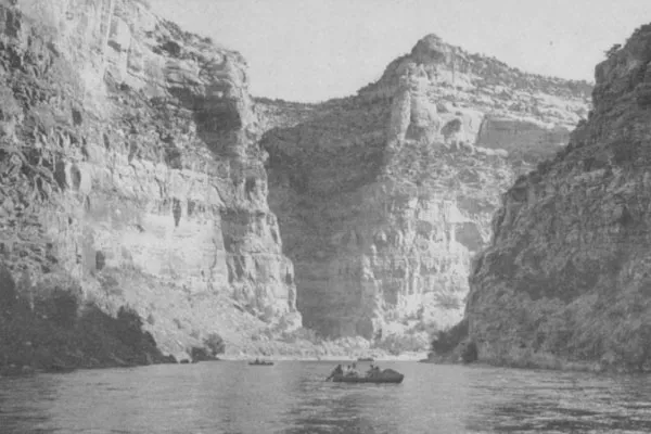 A raft on the river in Dinosaur National Monument