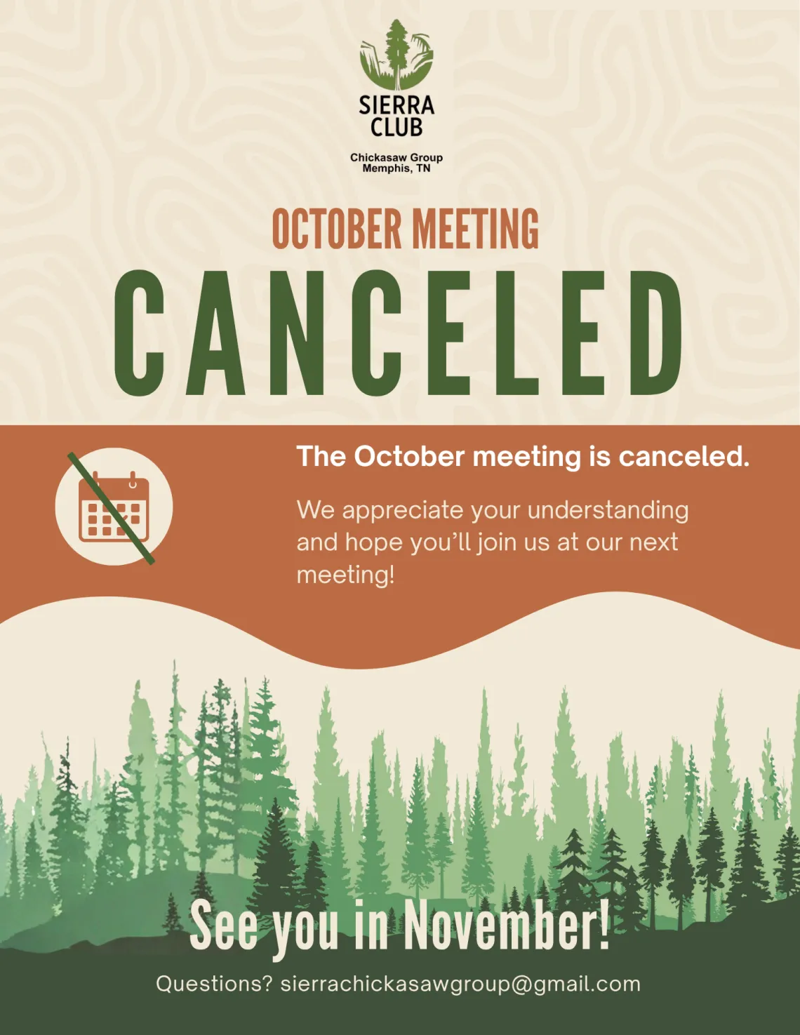 Canceled October meeting