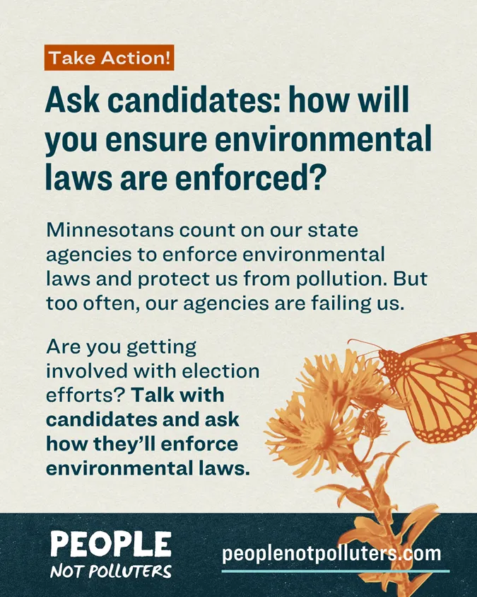People Not Polluters flyer: How will you ensure environmental laws are enforced?