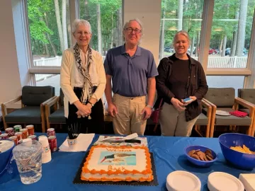 Party to celebrate first in-person meeting in over three years at Sandy Bottom Nature Center, May 17, 2023. Tyla Matteson, Chair of York River Group; Dave Jenkins, member and past Newport News Council Member; Eileen Woll, Sierra Club Chapter Staff and Off-Shore Energy Program Director.