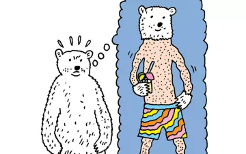 Illustration of a polar bear imagining himself on a beach