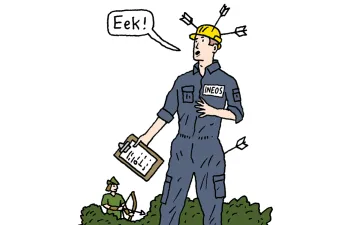 Illustration of an energy worker who has been shot by arrows