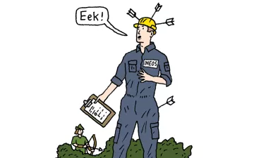 Illustration of an energy worker who has been shot by arrows