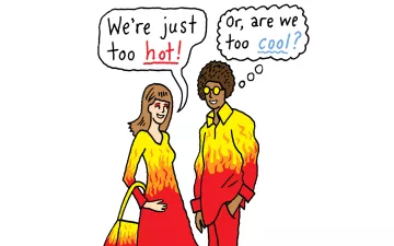 Illustration of a couple in flame suits