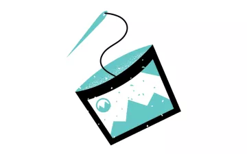 Black and teal illustration of a sewing kit