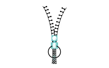 Black and teal illustration of a zipper