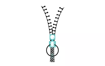 Black and teal illustration of a zipper