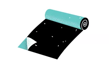 Black and teal illustration of a roll that is peeling