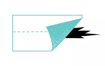 Black and teal illustration of a patch covering a tear.