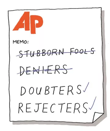 illustration of an AP memo choosing the words doubters and rejecters