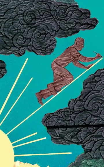 Illustration of a person climbing on a sunbeam