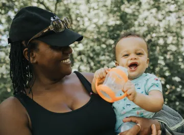 mother and baby hiking