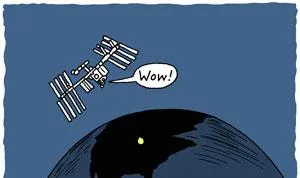 illustration of a space ship that can see flares on the earth