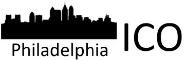 Black and white illustration of Philadelphia skyline with "Philadelphia ICO" next to it