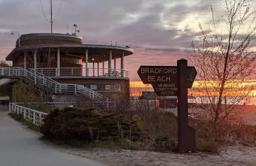 Bradford Beach beachhouse at sunrise 