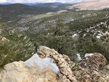 Aurora Crater in the upper left, Sawtooth Ridge drill sites in the foreground. Bare area in the upper right is a burn area on the north slope of Mt. Hicks.