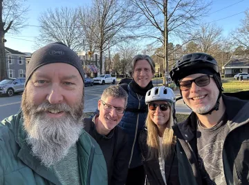 Gerry Kingsley (left) and fellow cyclists in February 2024