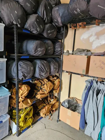Organized gear in storage room