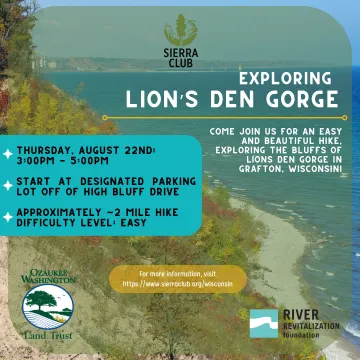 Lion's Den Gorge bluff photo with Aug. 22 hike info 
