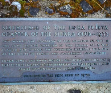 metal sign indicating founding of chapter against mossy background