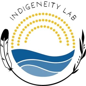 Indigeneity Lab logo with featther and plant 