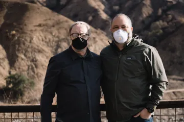 John Monsen and Ben Jealous at the burned Eaton Canyon