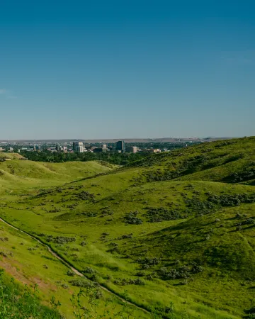 landscape photo in boise foothills with city skyline in the distance