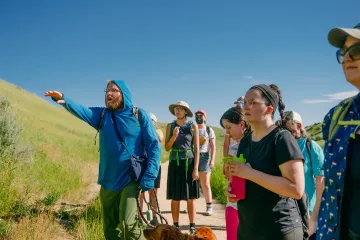 richard on hike talking about native plants
