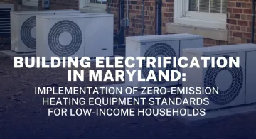 image of heat pumps with blue filter over it and letters reading "Building electrification in MD: implementation of Zero emission heating equipment standards for low income households" 